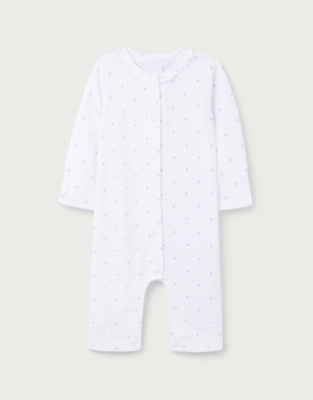 Organic Cotton Heart Pointelle Frill Collar Sleepsuit (0–24mths)