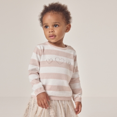 Organic Cotton Heart Pointelle Stripe Jumper (0–18mths)