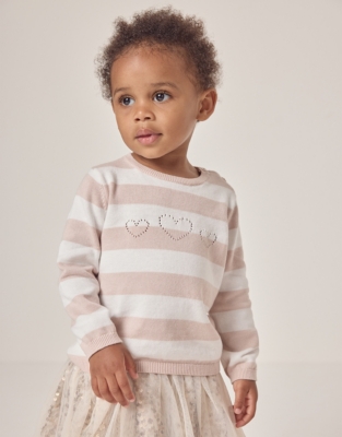 Organic Cotton Heart Pointelle Stripe Jumper (0–18mths)