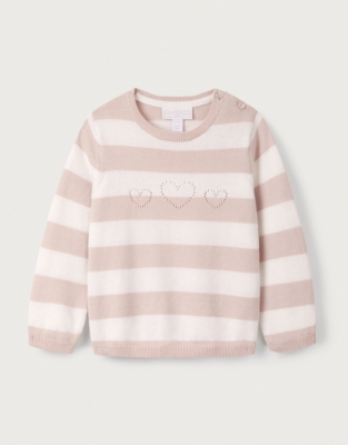 Organic Cotton Heart Pointelle Stripe Jumper (0–18mths)