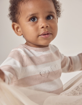 Organic Cotton Heart Pointelle Stripe Jumper (0–18mths)