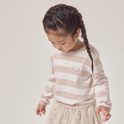 Organic Cotton Heart Pointelle Stripe Jumper (18mths–6yrs)
