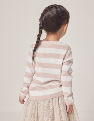 Organic Cotton Heart Pointelle Stripe Jumper (18mths–6yrs)