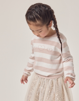 Organic Cotton Heart Pointelle Stripe Jumper (18mths–6yrs)