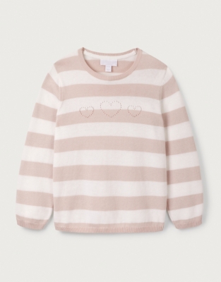 Organic Cotton Heart Pointelle Stripe Jumper (18mths–6yrs)