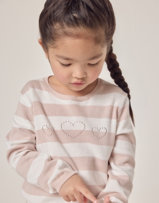 Organic Cotton Heart Pointelle Stripe Jumper (18mths–6yrs)