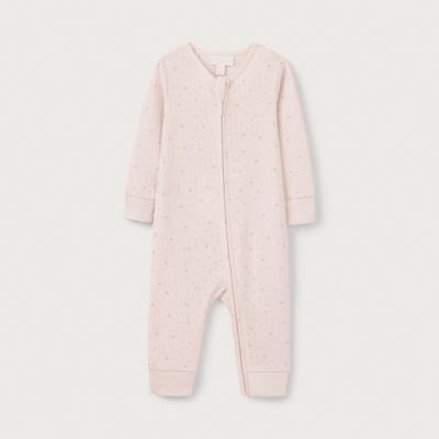 Organic Cotton Heart Pointelle Zip Sleepsuit (0–24mths)