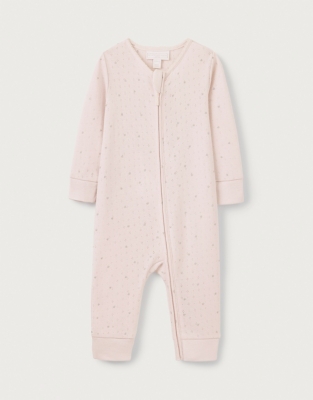 Organic Cotton Heart Pointelle Zip Sleepsuit (0–24mths)