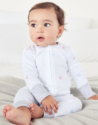 Organic Cotton Heart Print Zip Sleepsuit (0–24mths)