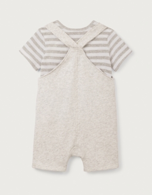 Organic Cotton Hello Embroidered Dungarees & T-Shirt Set (0–24mths)