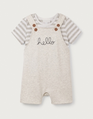 Organic Cotton Hello Embroidered Overalls & T-Shirt Set (0–24mths)