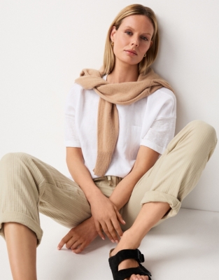 Organic Cotton Herringbone Tapered Pants