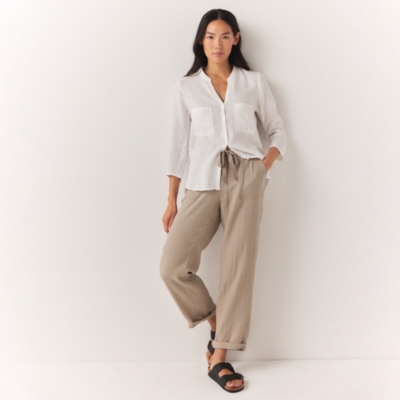 Rib Trim Linen Straight Leg Pants | Pants & Shorts | The White Company