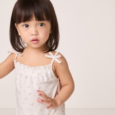 Organic Cotton Jersey Ditsy Floral Tie Shoulders Bubble Romper (0–24mths)