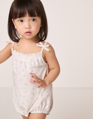 Organic Cotton Jersey Ditsy Floral Tie Shoulders Bubble Romper (0–24mths)