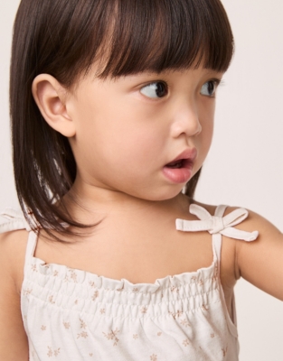 Organic Cotton Jersey Ditsy Floral Tie Shoulders Bubble Romper (0–24mths)