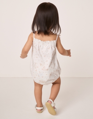Organic Cotton Jersey Ditsy Floral Tie Shoulders Bubble Romper (0–24mths)