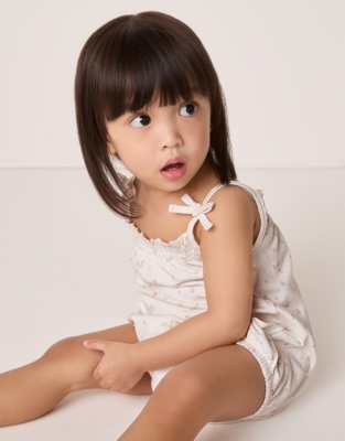 Organic Cotton Jersey Ditsy Floral Tie Shoulders Bubble Romper (0–24mths)