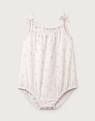 Organic Cotton Jersey Ditsy Floral Tie Shoulders Bubble Romper (0–24mths)