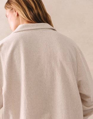 Organic Cotton Jersey Fine Stripe Relaxed Pyjama Set - Oatmeal Stripe