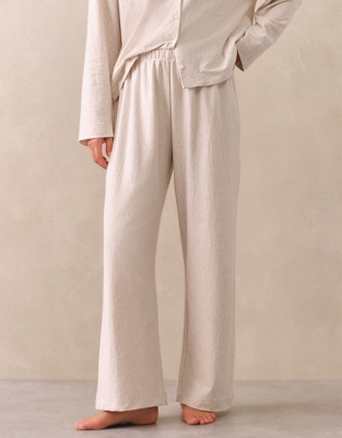 Organic Cotton Jersey Fine Stripe Relaxed Pyjama Set - Oatmeal Stripe