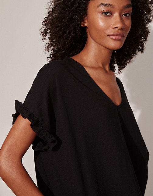 Organic-Cotton Jersey Frill Top | Clothing Sale | The White Company UK