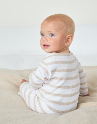 Organic Cotton Jingles Neutral Stripe Sleepsuit (0–24mths)