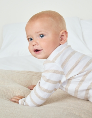 Organic Cotton Jingles Neutral Stripe Sleepsuit (0–24mths)