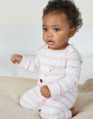 Organic Cotton Jingles Pink Stripe Sleepsuit (0–24mths)