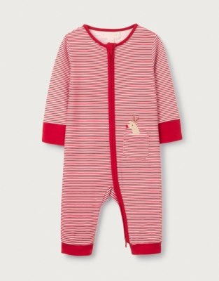 Organic Cotton Jingles Reindeer Embroidered Pocket Zip Sleepsuit (0–24mths)