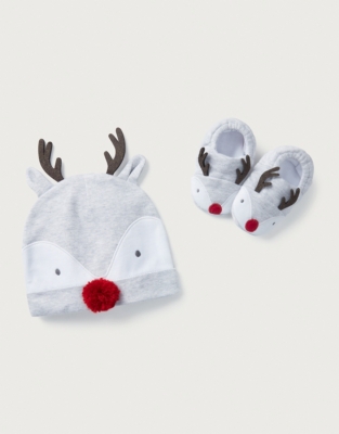 Organic Cotton Jingles Reindeer Hat & Booties Set (0–12mths)