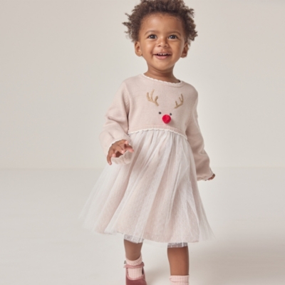 Organic Cotton Jingles Reindeer Knit & Tulle Dress (0–18mths)