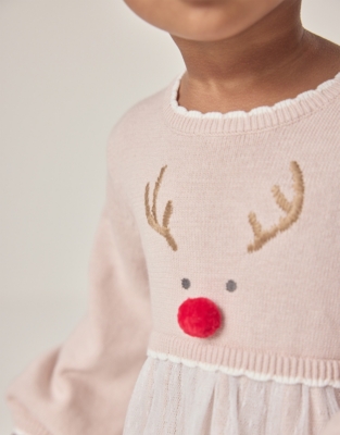 Organic Cotton Jingles Reindeer Knit & Tulle Dress (0–18mths)