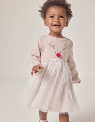 Organic Cotton Jingles Reindeer Knit & Tulle Dress (0–18mths)