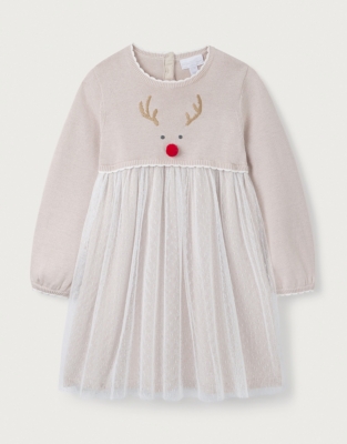 Organic Cotton Jingles Reindeer Knit & Tulle Dress (0–18mths)