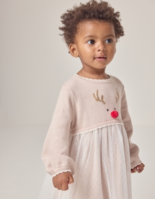 Organic Cotton Jingles Reindeer Knit & Tulle Dress (0–18mths)