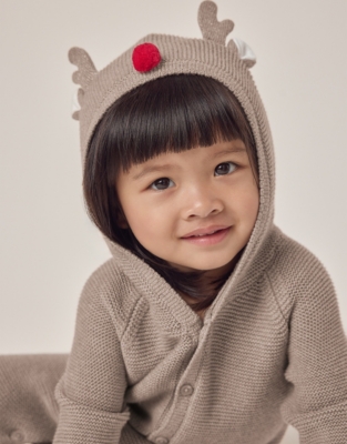 Organic Cotton Jingles Reindeer Knitted Romper (0–24mths)