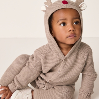 Organic Cotton Jingles Reindeer Knitted Romper (0–24mths)