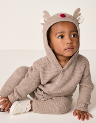Organic Cotton Jingles Reindeer Knitted Romper (0–24mths)