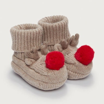 Organic Cotton Jingles Reindeer Pram Booties (0–12mths)