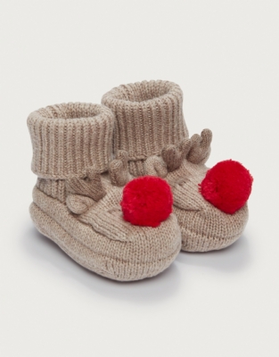 Organic Cotton Jingles Reindeer Pram Booties (0–12mths)