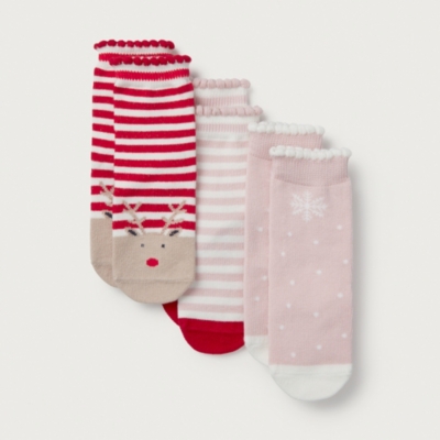 Organic Cotton Jingles Reindeer Socks – Set of 3 (0–6yrs)