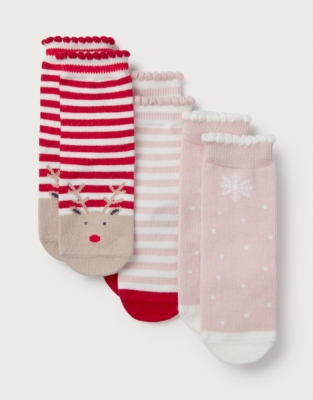 Organic Cotton Jingles Reindeer Socks – Set of 3 (0–6yrs)