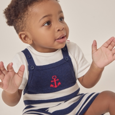 Organic Cotton Knitted Anchor Shortie Romper & T-Shirt Set (0–24mths)