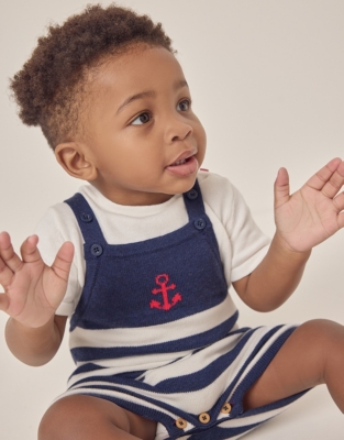 Organic Cotton Knitted Anchor Shortie Romper & T-Shirt Set (0–24mths)