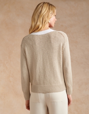 Organic Cotton Linen Blend Colourblock Cardigan