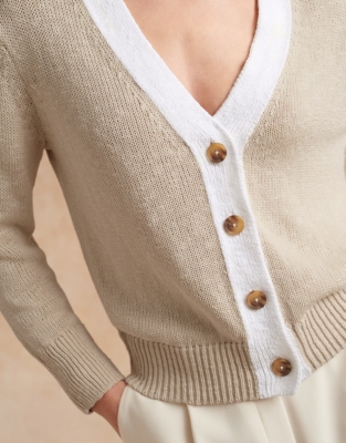 Organic Cotton Linen Blend Colourblock Cardigan