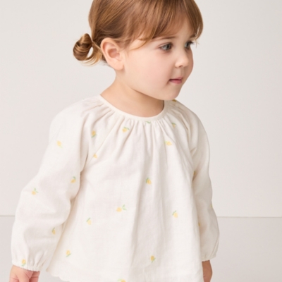 Organic Cotton Linen Lemon Top & Seersucker Stripe Shorts Set (0–18mths)