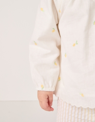 Organic Cotton Linen Lemon Top & Seersucker Stripe Shorts Set (0–18mths)