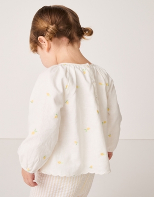 Organic Cotton Linen Lemon Top & Seersucker Stripe Shorts Set (0–18mths)